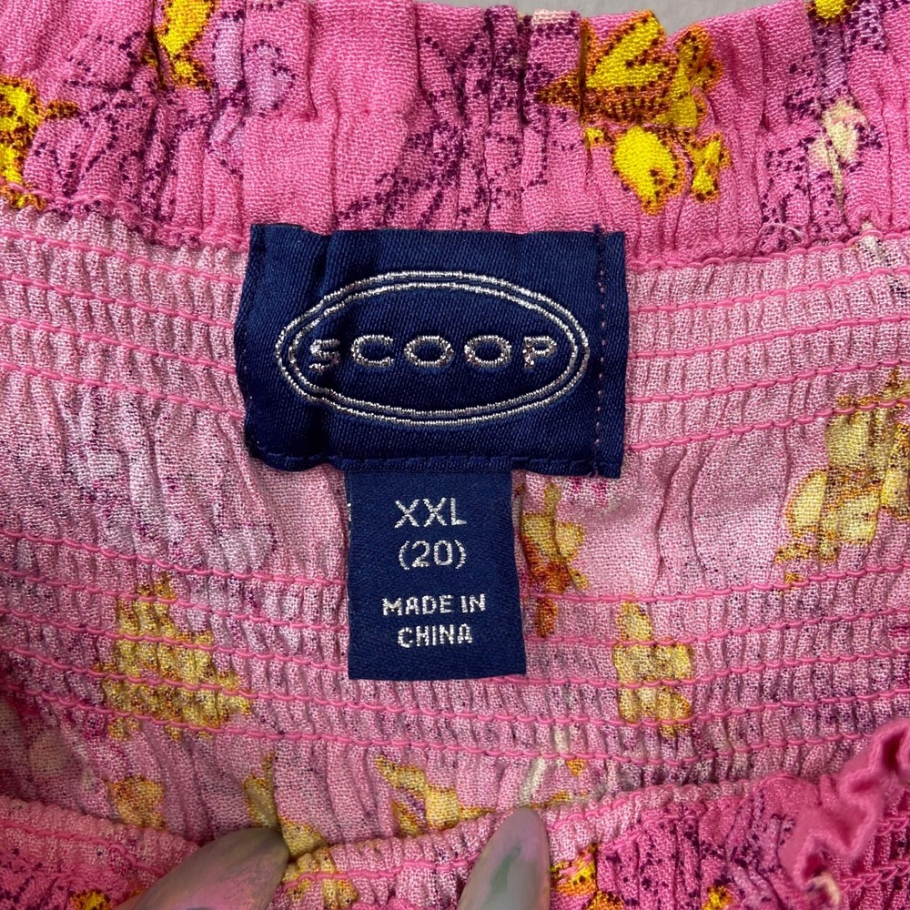 Scoop Pink Floral Cropped Blouse Size XXL Smocked Peplum Top Square Neck Cottage - Picture 2 of 12